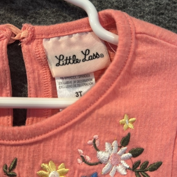 Little lass Pink, coral floral embroidered toddler girl, top and leggings set 3T - Picture 4 of 9